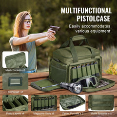 Soft Pistol Case for 4 Pistols Handgun Bag Outdoor Hunting Shooting Green