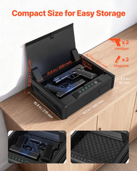 Gun Safe, Heavy Duty Handgun Safe with Fingerprint/Password/Key, 3-Way Quick Access Firearm Case Box with Lighting for 2 Pistols & 2 Magazines, Pistol Gun Box for Nightstand Bedside Desk Car