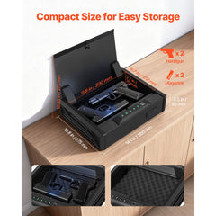 Gun Safe, Heavy Duty Handgun Safe with Fingerprint/Password/Key, 3-Way Quick Access Firearm Case Box with Lighting for 2 Pistols & 2 Magazines, Pistol Gun Box for Nightstand Bedside Desk Car