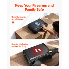 Gun Safe, Heavy Duty Handgun Safe with Fingerprint/Password/Key, 3-Way Quick Access Firearm Case Box with Lighting for 2 Pistols & 2 Magazines, Pistol Gun Box for Nightstand Bedside Desk Car
