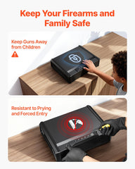 Gun Safe, Heavy Duty Handgun Safe with Fingerprint/Password/Key, 3-Way Quick Access Firearm Case Box with Lighting for 2 Pistols & 2 Magazines, Pistol Gun Box for Nightstand Bedside Desk Car