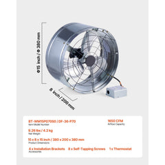 380 mm Gable Mount Fan 1300 CFM Attic Vent Fan with Adjustable Thermostat