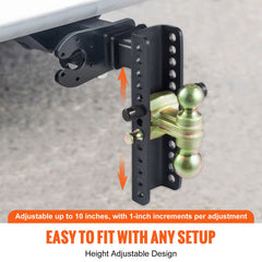 Adjustable Trailer Hitch, 25.4 cm Drop & 21.59 cm Rise Hitch Ball Mount with 5.08 cm Receiver, Solid Tube, 6350 kgs GTW, 5.08 cm & 5.08-0.79 cm 45# Steel Tow Balls with Key Lock for Truck Towing