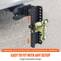 Adjustable Trailer Hitch, 25.4 cm Drop & 21.59 cm Rise Hitch Ball Mount with 5.08 cm Receiver, Solid Tube, 6350 kgs GTW, 5.08 cm & 5.08-0.79 cm 45# Steel Tow Balls with Key Lock for Truck Towing