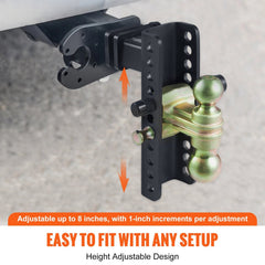 Adjustable Trailer Hitch, 203.2 mm Drop & 165.1 mm Rise Hitch Ball Mount with 50.8 mm Receiver, Solid Tube, 6350 kg GTW, 50.8 m and 58.7 mm 45# Steel Tow Balls with Key Lock for Truck Towing