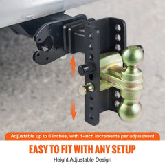 Adjustable Trailer Hitch, 152.4 mm Drop & 114.3 mm Rise Hitch Ball Mount with 50.8 mm Receiver, Solid Tube, 6350 kg GTW, 50.8 mm and 58.7 mm 45# Steel Tow Balls with Key Lock for Truck Towing