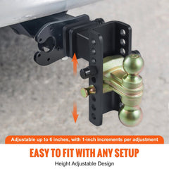 Adjustable Trailer Hitch, 15cm Drop & 11.43cm Rise Hitch Ball Mount with 6.35cm Receiver, Solid Tube, 6577 kgs GTW, 5.08cm & 5.08-0.79cm 45# Steel Tow Balls with Key Lock for Truck Towing