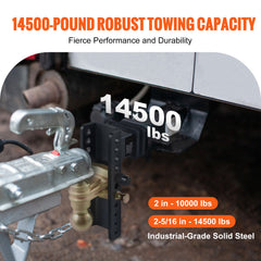 Adjustable Trailer Hitch, 203.2 mm Drop & 165.1 mm Rise Hitch Ball Mount with 63.5 mm Receiver, Solid Tube, 6577 kg GTW, 50.8 mm & 58.7 mm 45# Steel Tow Balls with Key Lock for Truck Towing
