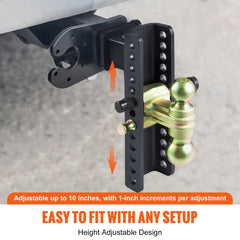 Adjustable Trailer Hitch, 25 cm Drop & 21.59 cm Rise Hitch Ball Mount with 6.35 cm Receiver Solid Tube, 6577 kgs GTW, 5.08 cm & 5.08-0.79 cm 45# Steel Tow Balls with Key Lock for Truck Towing