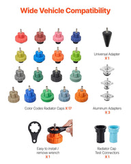 Coolant Pressure Tester Kit, 47Pcs Radiator Vacuum Refill Kit with 3 Metal Adapters, Universal Fit, Automotive Cooling System Pressure Tester Tool, with Pressures Pump & Plastic Filler