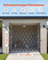 Single Folding Security Gate, 85" H x 95" W Folding Door Gate, Steel Accordion Security Gate, Flexible Expanding Security Gate, Rolling Barricade Gate, Scissor Gate/Door with Padlock