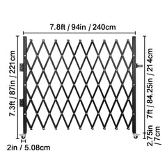 Single Folding Security Gate, 85" H x 95" W Folding Door Gate, Steel Accordion Security Gate, Flexible Expanding Security Gate, Rolling Barricade Gate, Scissor Gate/Door with Padlock