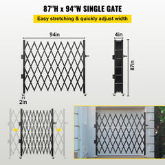 Single Folding Security Gate, 85" H x 95" W Folding Door Gate, Steel Accordion Security Gate, Flexible Expanding Security Gate, Rolling Barricade Gate, Scissor Gate/Door with Padlock