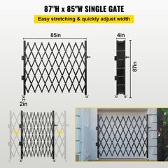 Single Folding Security Gate, 216 x 221 cm Folding Door Gate, Steel Accordion Security Gate, Flexible Expanding Security Gate, 360 degree Rolling Barricade Gate, Scissor Gate/Door with Padlock