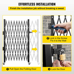 Single Folding Security Gate, 216 x 221 cm Folding Door Gate, Steel Accordion Security Gate, Flexible Expanding Security Gate, 360 degree Rolling Barricade Gate, Scissor Gate/Door with Padlock