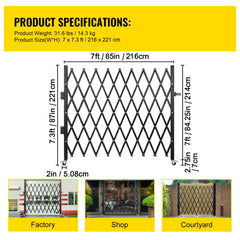 Single Folding Security Gate, 216 x 221 cm Folding Door Gate, Steel Accordion Security Gate, Flexible Expanding Security Gate, 360 degree Rolling Barricade Gate, Scissor Gate/Door with Padlock