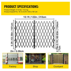 Double Folding Security Gate Folding Door Gate 5.1' H x 10.2' W Scissor Gate