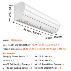 0.9m Commercial Indoor Air Curtain Super Power 2 Speeds 1528m³/h, UL Certified Wall Mounted Air Curtains for Doors, Indoor Over Door Fan with Heavy Duty Limit Switch, Easy-Install Unheated