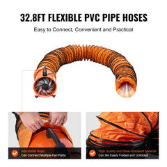 Portable Ventilator, 254mm/10inch Heavy Duty Cylinder Fan with 10m Duct Hose, 300W Strong Shop Exhaust Blower 1720CFM, Industrial Utility Blower for Sucking Dust, Smoke, Smoke Home/Workplace