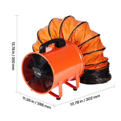 Portable Ventilator, 254mm/10inch Heavy Duty Cylinder Fan with 10m Duct Hose, 300W Strong Shop Exhaust Blower 1720CFM, Industrial Utility Blower for Sucking Dust, Smoke, Smoke Home/Workplace