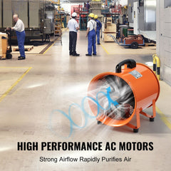 Portable Ventilator, 254mm/10inch Heavy Duty Cylinder Fan with 10m Duct Hose, 300W Strong Shop Exhaust Blower 1720CFM, Industrial Utility Blower for Sucking Dust, Smoke, Smoke Home/Workplace