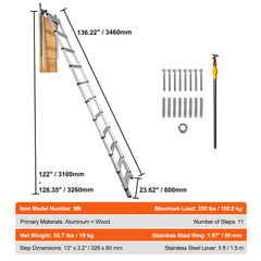 Attic Ladder Telescoping, 158.76kg Capacity, 100cm x 59.94cm,Multi-Purpose Aluminium Extension, Lightweight and Portable,Fits298.7cm-320.04cmCeilingHeights,Convenient Access to Your Attic Standa