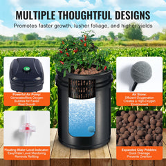 RDWC Hydroponics Grow System, Hydroponic Growing Kit with Top Drip, Recirculating Deep Water Culture 4 Buckles and 1 Reservoir, with Air Pump and Water Level Device for Leafy Vegetables