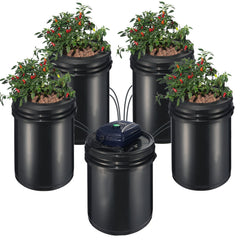 RDWC Hydroponics Grow System, Hydroponic Growing Kit with Top Drip, Recirculating Deep Water Culture 4 Buckles and 1 Reservoir, with Air Pump and Water Level Device for Leafy Vegetables
