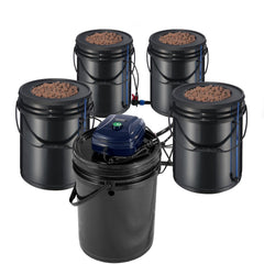 RDWC Hydroponics Grow System, Hydroponic Growing Kit with Top Drip, Recirculating Deep Water Culture 4 Buckles and 1 Reservoir, with Air Pump and Water Level Device for Leafy Vegetables