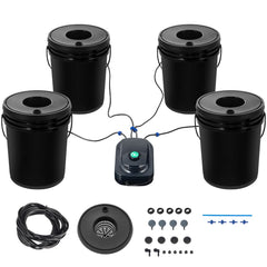 DWC Hydroponics Grow System, Hydroponic Growing System, Deep Water Culture 5-Gallon 4 Buckets, DWC System with Air Pump, Air Stones and Water Level Device for Leafy Vegetables
