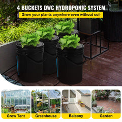 DWC Hydroponics Grow System, Hydroponic Growing System, Deep Water Culture 5-Gallon 4 Buckets, DWC System with Air Pump, Air Stones and Water Level Device for Leafy Vegetables