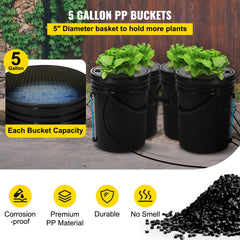 DWC Hydroponics Grow System, Hydroponic Growing System, Deep Water Culture 5-Gallon 4 Buckets, DWC System with Air Pump, Air Stones and Water Level Device for Leafy Vegetables