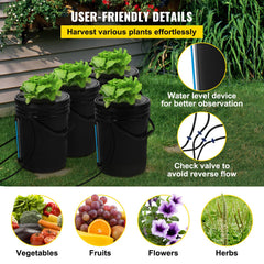 DWC Hydroponics Grow System, Hydroponic Growing System, Deep Water Culture 5-Gallon 4 Buckets, DWC System with Air Pump, Air Stones and Water Level Device for Leafy Vegetables