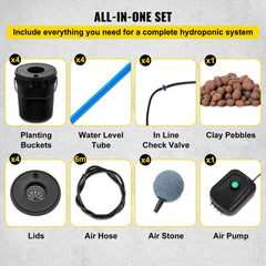 DWC Hydroponics Grow System, Hydroponic Growing System, Deep Water Culture 5-Gallon 4 Buckets, DWC System with Air Pump, Air Stones and Water Level Device for Leafy Vegetables