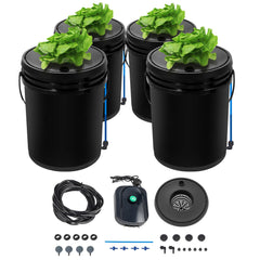 DWC Hydroponics Grow System, Hydroponic Growing System, Deep Water Culture 5-Gallon 4 Buckets, DWC System with Air Pump, Air Stones and Water Level Device for Leafy Vegetables