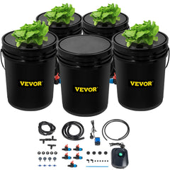 DWC Hydroponic System, 5 Gallon 5 Buckets, Deep Water Culture Growing Bucket, Hydroponics Grow Kit with Pump, Air Stone and Connected Reservoir, for Indoor/Outdoor Leafy Vegetables