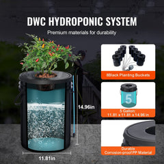 DWC Hydroponics Grow System Deep Water Culture 8 Buckets with Air Pump