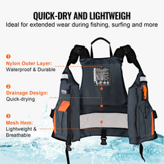 VEVOR Life Vest for Watersports (PFD), Life Jacket with Waterproof Nylon & 96N Buoyancy, Life Vest/Jacket for Any Water Activity-Fishing, Kayaking, Surfing and More, Men and Women L