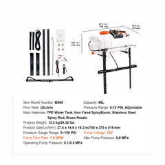 ATV Sprayer 60 L/15.9 Gal ATV/UTV Spot Sprayer with A Nozzle Boom 1.9 GPM
