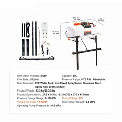 ATV Sprayer 60 L/15.9 Gal ATV/UTV Spot Sprayer with A Nozzle Boom 1.9 GPM