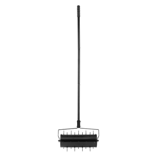 Rolling Lawn Aerator, 435mm Heavy-Duty Manual Rolling Aerator Lawn with Detachable Handle and 27 Iron Spikes, Rolling Lawn Aeration Tool for Garden Patio Yard Compacted Soils and Lawns, Black