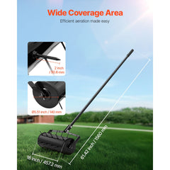 Rolling Lawn Aerator, 435mm Heavy-Duty Manual Rolling Aerator Lawn with Detachable Handle and 27 Iron Spikes, Rolling Lawn Aeration Tool for Garden Patio Yard Compacted Soils and Lawns, Black