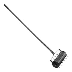 Rolling Lawn Aerator, 435mm Heavy-Duty Manual Rolling Aerator Lawn with Detachable Handle and 27 Iron Spikes, Rolling Lawn Aeration Tool for Garden Patio Yard Compacted Soils and Lawns, Black