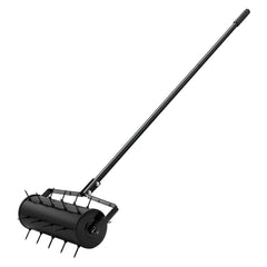 Rolling Lawn Aerator, 435mm Heavy-Duty Manual Rolling Aerator Lawn with Detachable Handle and 27 Iron Spikes, Rolling Lawn Aeration Tool for Garden Patio Yard Compacted Soils and Lawns, Black