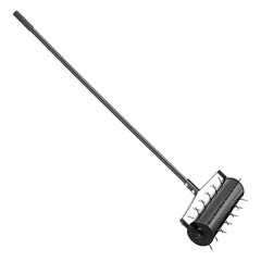 Rolling Lawn Aerator, 525mm Heavy-Duty Manual Rolling Aerator Lawn with Detachable Handle and 33 Iron Spikes, Rolling Lawn Aeration Tool for Garden Patio Yard Compacted Soils and Lawns, Black