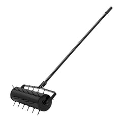 Rolling Lawn Aerator, 525mm Heavy-Duty Manual Rolling Aerator Lawn with Detachable Handle and 33 Iron Spikes, Rolling Lawn Aeration Tool for Garden Patio Yard Compacted Soils and Lawns, Black