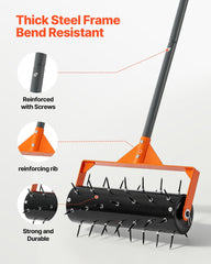 Rolling Lawn Aerator, 410mm Manual Push Aerator Roller with 42 Spikes & 60 in Long Handle, Fillable Drum for Added Weight, Heavy-Duty Lawn Soil Penetrator for Garden Yard Compacted Soils