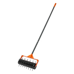 Rolling Lawn Aerator, 410mm Manual Push Aerator Roller with 42 Spikes & 60 in Long Handle, Fillable Drum for Added Weight, Heavy-Duty Lawn Soil Penetrator for Garden Yard Compacted Soils