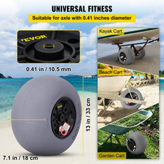 Beach Balloon Wheels, 13" Sand Tires with 32" Stainless Steel Axle, TPU Cart Tires for Kayak Dolly, Canoe Cart and Buggy with Air Pump, 2-Pack