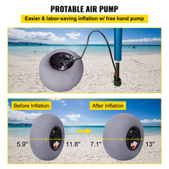 Beach Balloon Wheels, 13" Sand Tires with 32" Stainless Steel Axle, TPU Cart Tires for Kayak Dolly, Canoe Cart and Buggy with Air Pump, 2-Pack